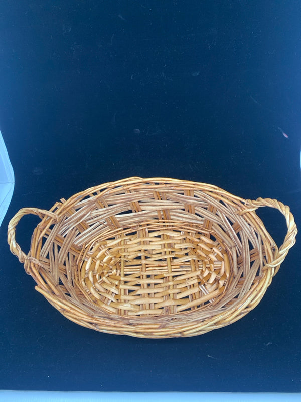 WOOD WOVEN BASKET SIDE HANDLES.