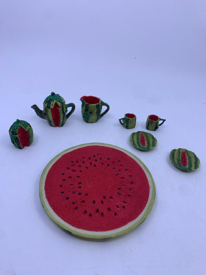 8PC WATERMELON MINI DECOR TEA SET - SERVER, TEAPOT, 2 CUPS, 2 SAUCERS, CREAMER S