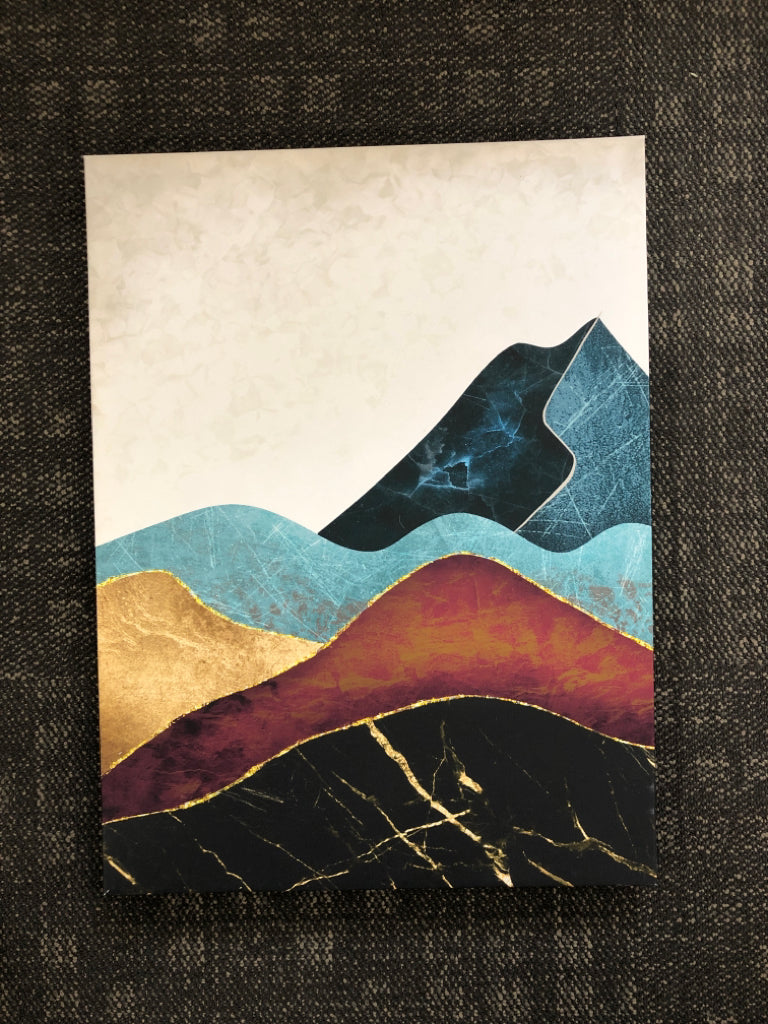 3PC ABSTRACT MOUNTAINS/SUN WALL ART.
