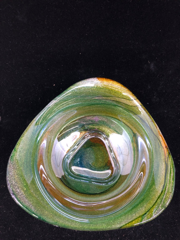 GREEN GLITTER SWIRL NUT BOWL.