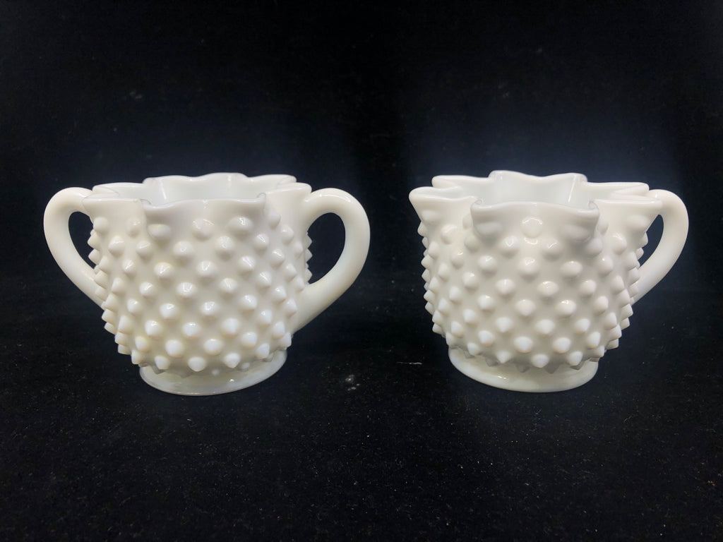 VTG HOBNAIL MILK GLASS SUG/CREAMER STAR SHAPE.