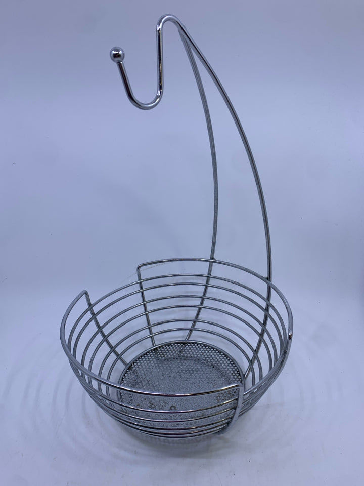 SILVER METAL FRUIT BASKET W BANANA HOOK.