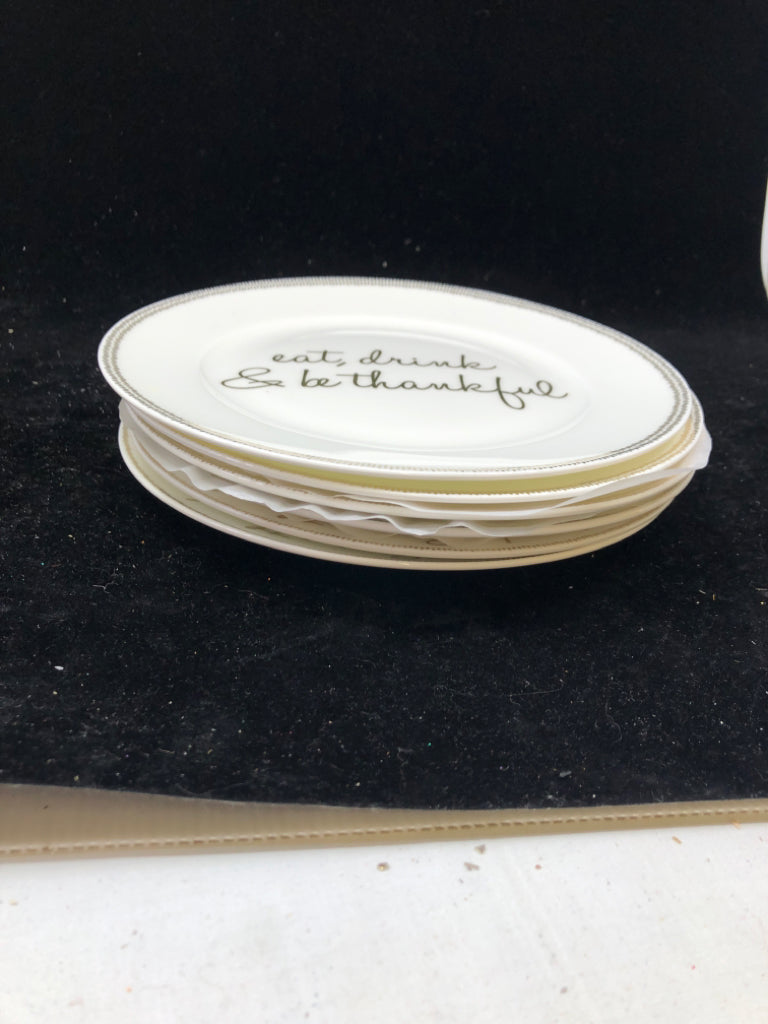 6 EAT DRINK BE THANKFUL WHITE/GOLD PLATES CIROA.