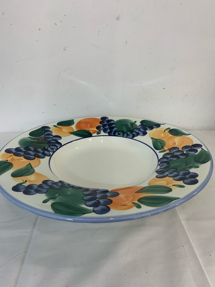 LARGE SHALLOW PAINTED FRUIT BOWL.