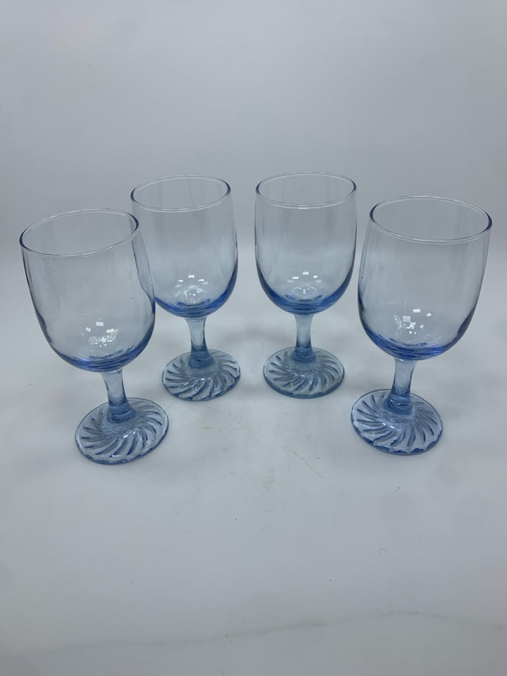 4 BLUE GLASS GOBLETS.