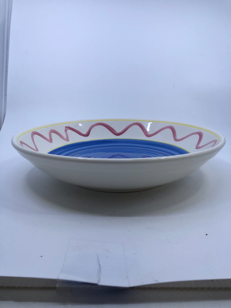 SERVING BOWL BLUE CENTER PINK/YELLOW DETAILS PIER-ONE.