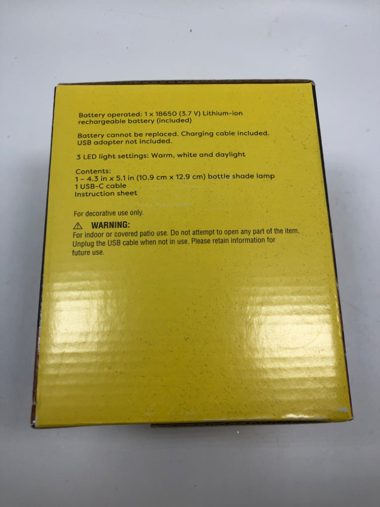 NIB BOTTLE SHADE LAMP LED.