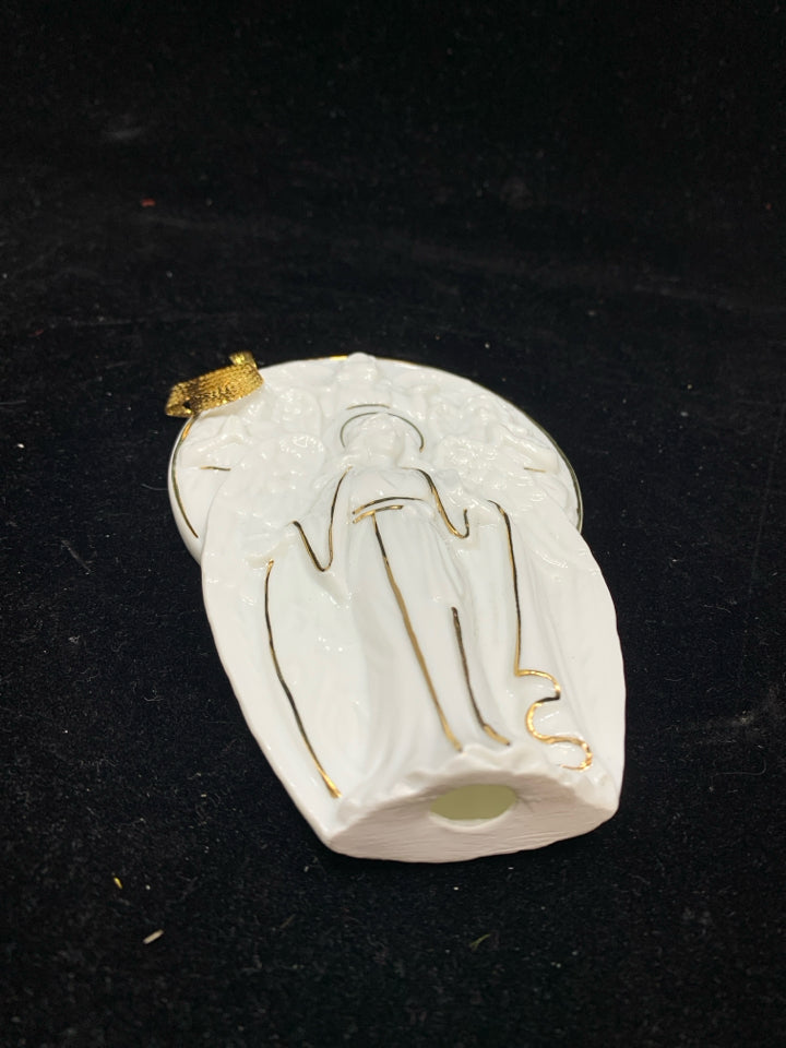 PORCELAIN ANGEL W/GOLD RIM ORNAMENT.