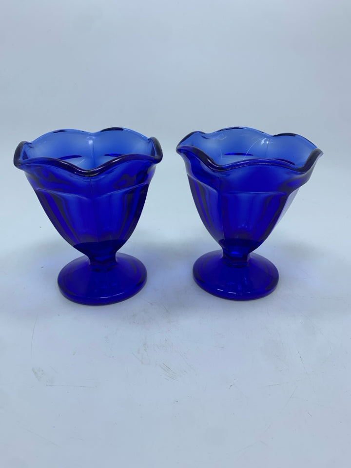 2 COBALT BLUE GLASS SUNDAE CUPS.