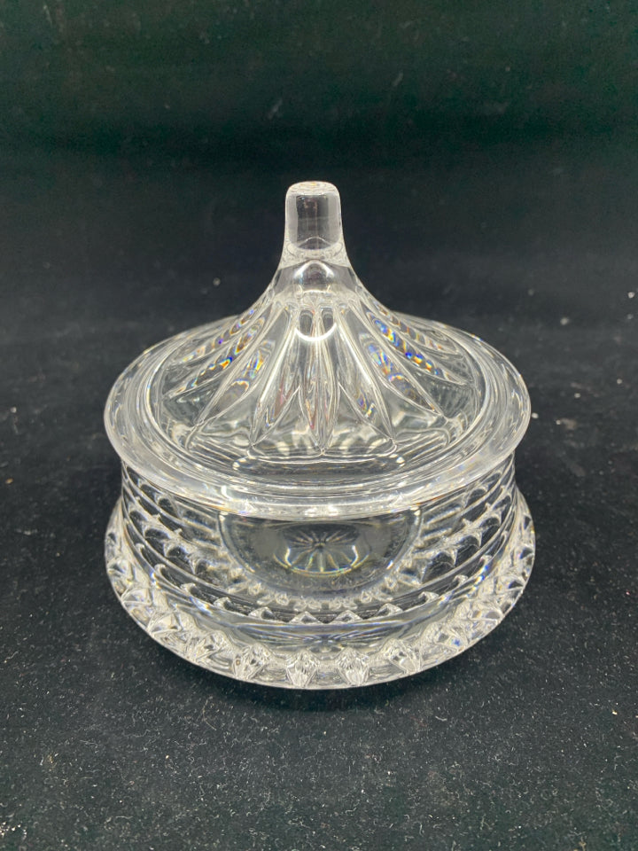 SMALL GLASS SUGAR BOWL W LID.