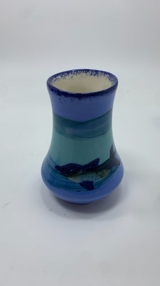 BERMUDA DOLPHINS PAINTED BUD VASE.