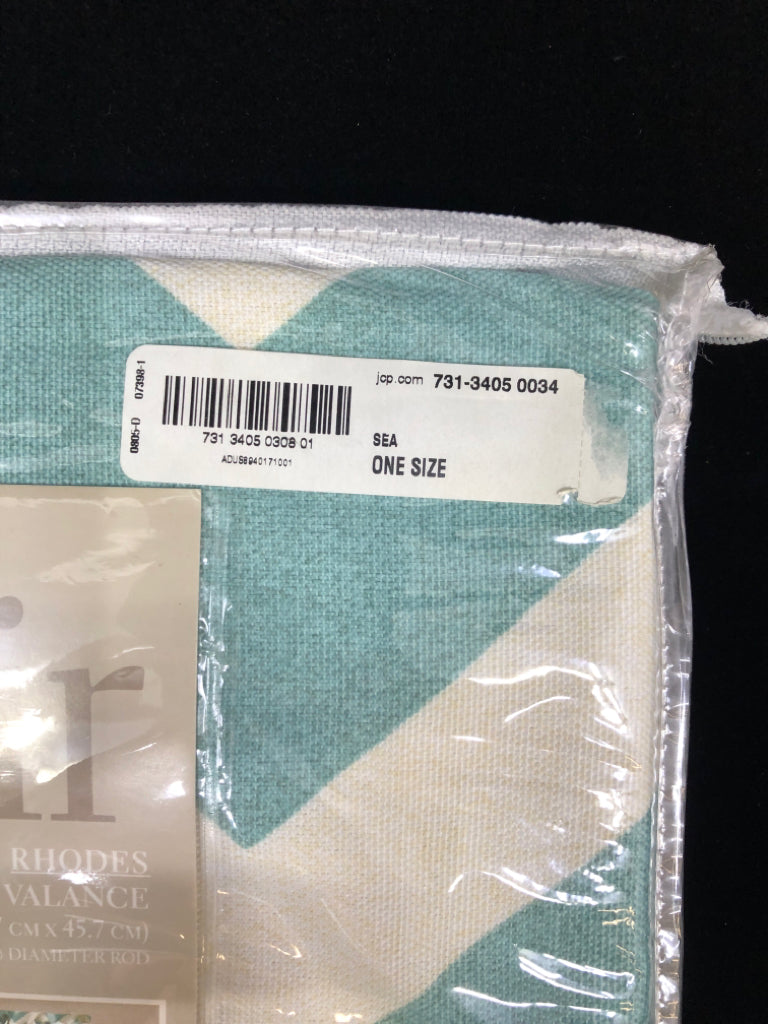 NIP TEAL/WHITE WINDOW VALANCE.