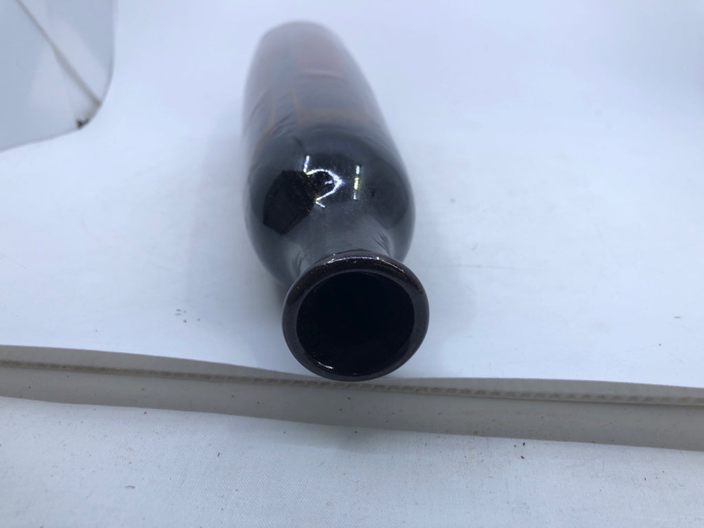 TALL BROWN GLAZED POTTERY VASE.