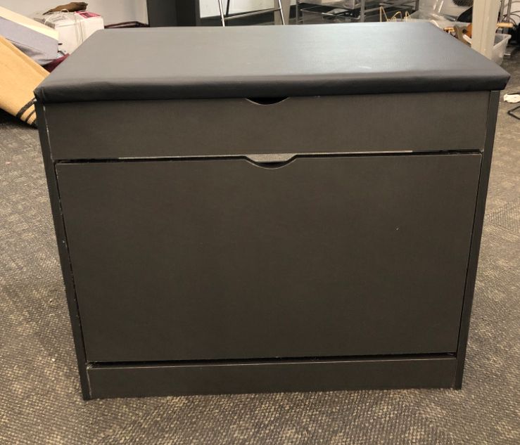 SHOE STORAGE W/PADDED FLIP TOP.