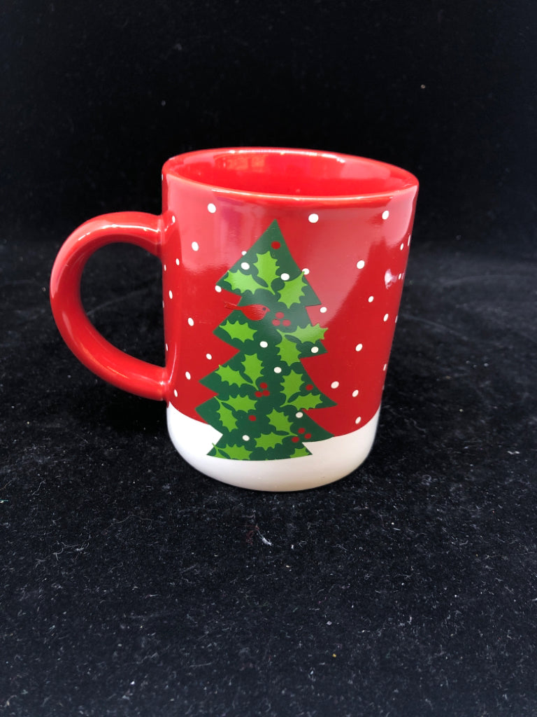 RED W/ SNOWMAN COFFEE MUG.