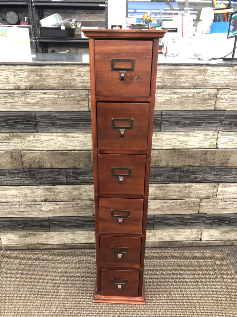 LARGE DARK WOOD 6 DRAWER OFFICE ORGANIZER.