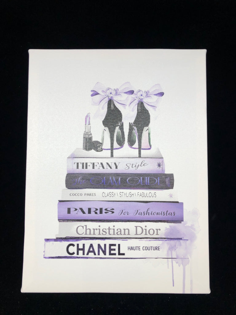 FASHION BOOKS W/HEELS ON TOP CANVAS PRINT.