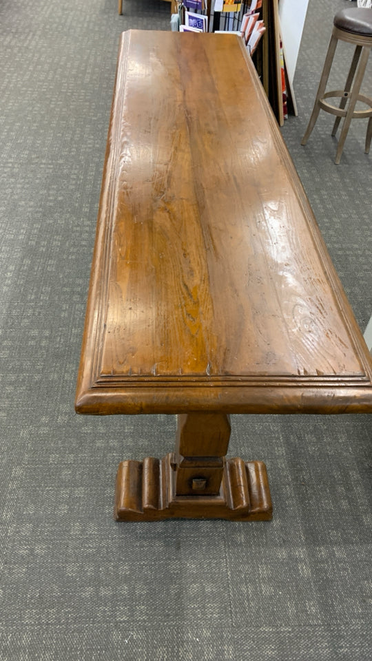RUSTIC-STYLE HEAVY WOODEN CONSOLE TABLE W/BLOCK FEET.