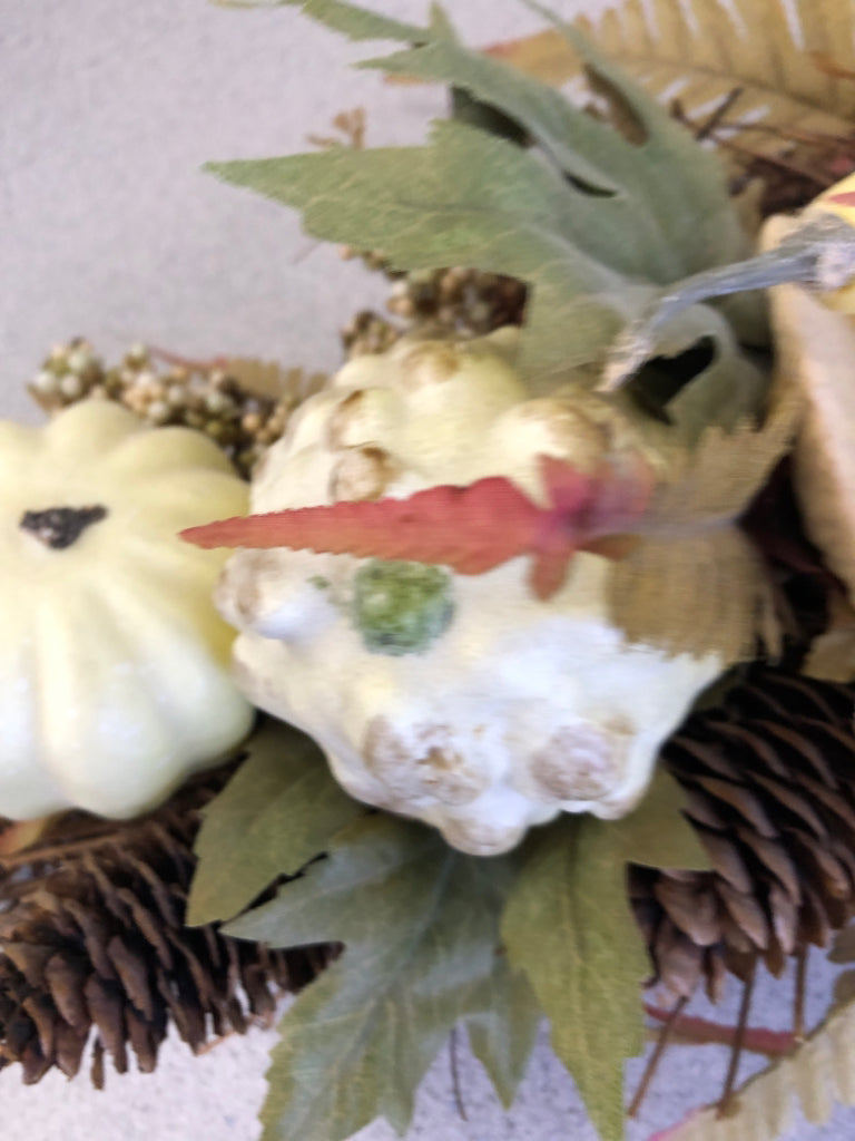 WHITE FAUX FALL FLORAL SWAG/ CENTERPIECE.