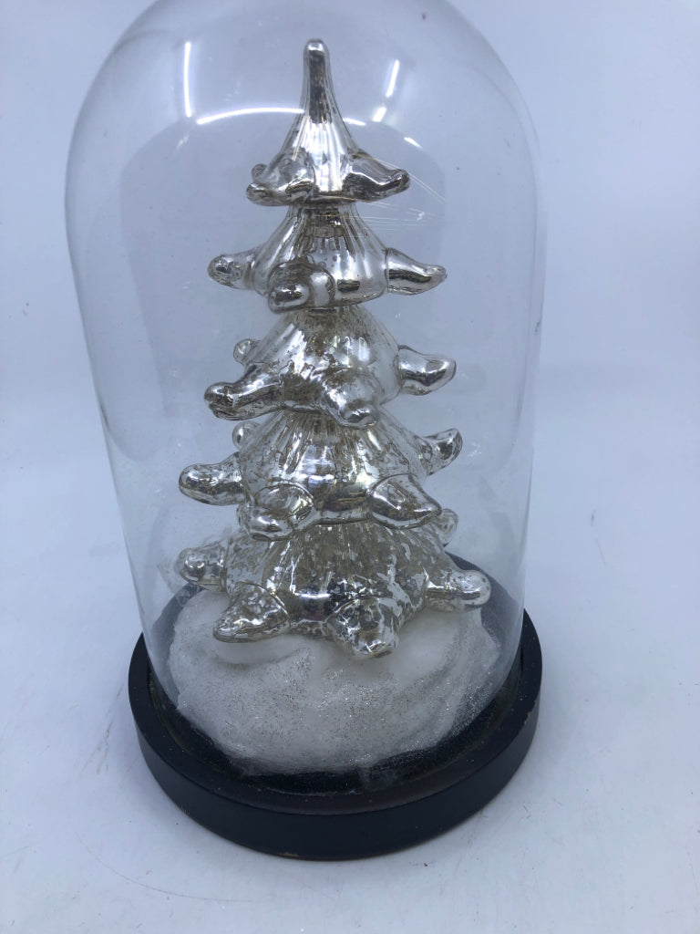 DECORATIVE SILVER CHRISTMAS TREE IN DOME.