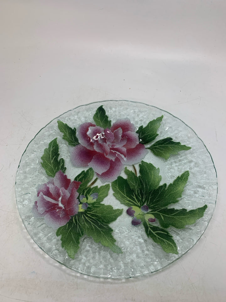 DARK PINK/WHITE FUSED GLASS PLATE.
