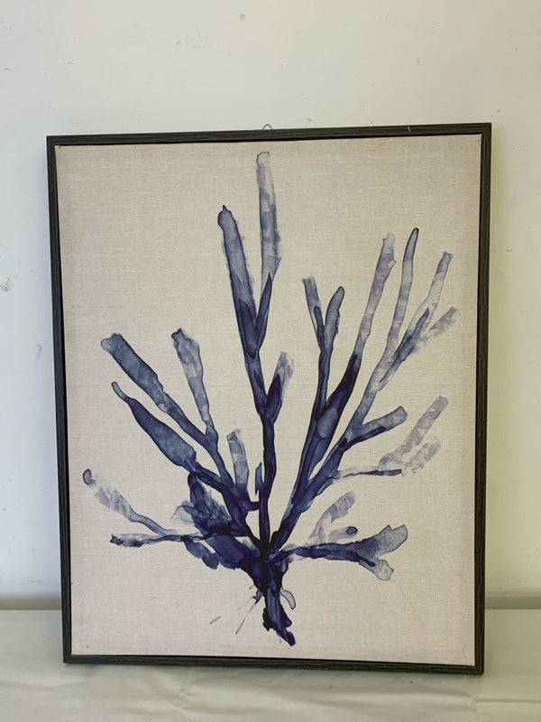 BLUE ABSTRACT (CORAL) IN DARK GREY FRAME.