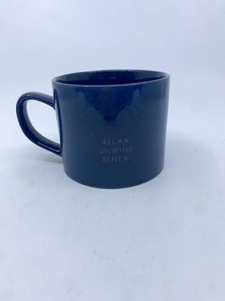 RELAX UNWIND RENEW BLUE MUG.