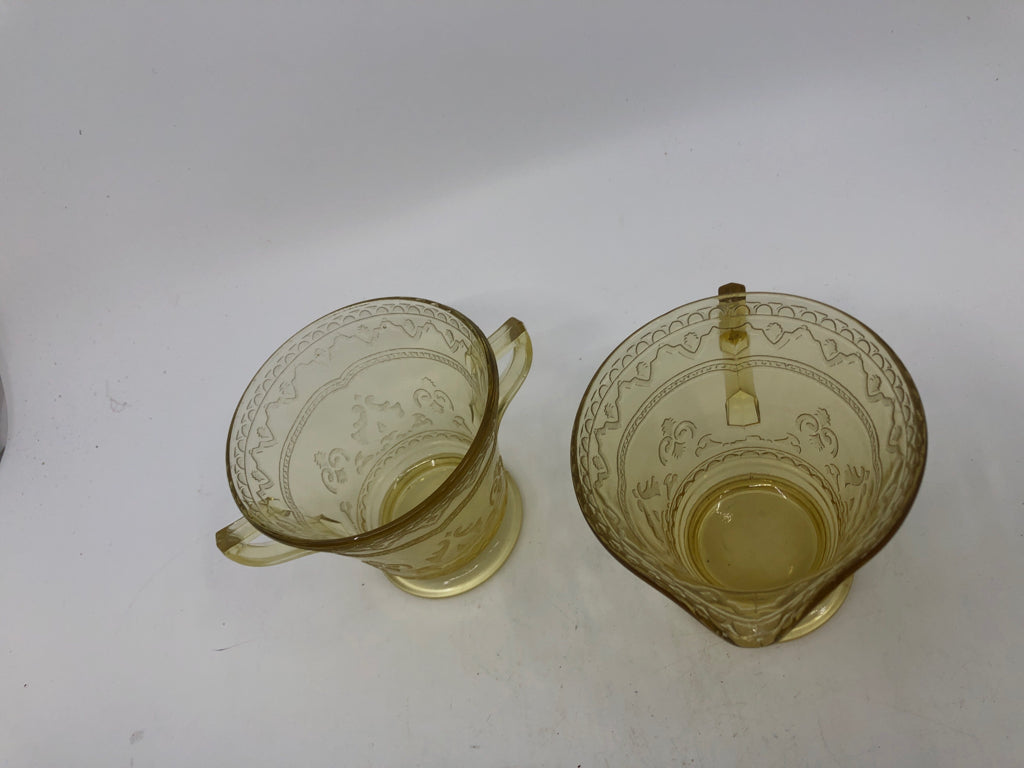 VTG YELLOW ETCHED SUGAR AND CREAMER.