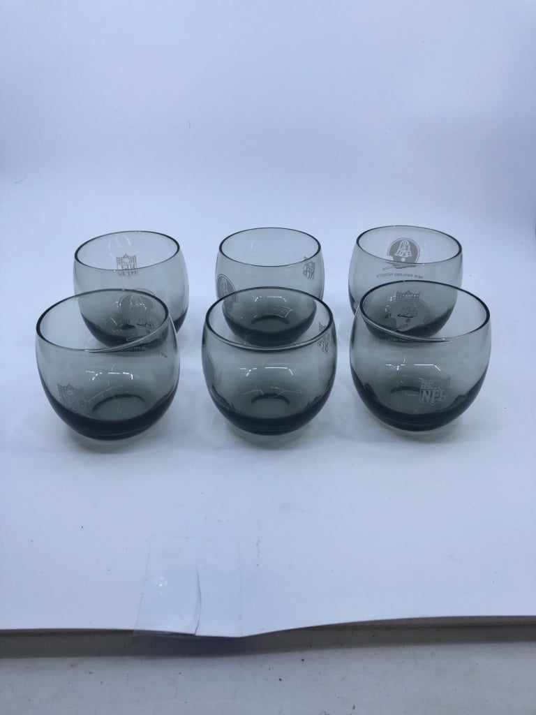 6 SHORT GREY GLASS PATRIOT GLASSES.