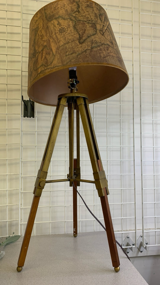 ADJUSTABLE TELESCOPE LEG LAMP W MAP SHADE.