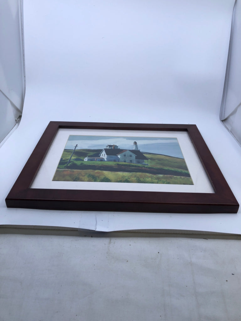 WHITE HOUSE W LIGHTHOUSE IN RED FRAME.