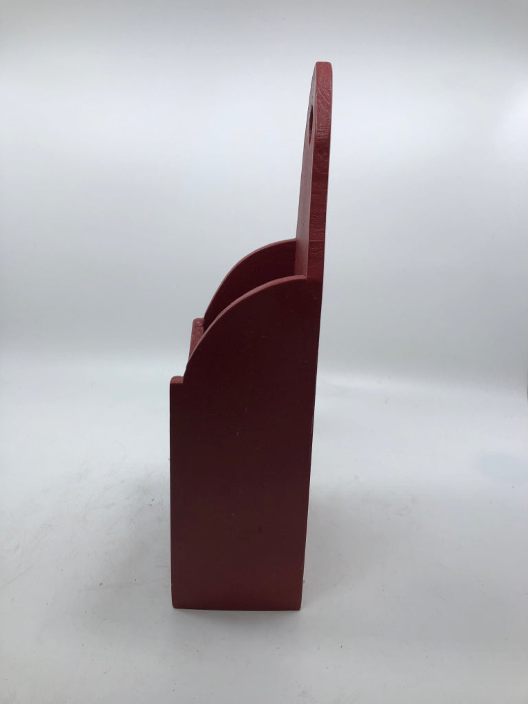 PRIMITIVE RED WOOD WALL POCKET.