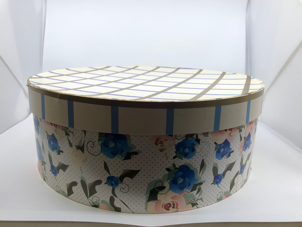 3 PINK AND BLUE FLORAL NESTING HAT BOXES.