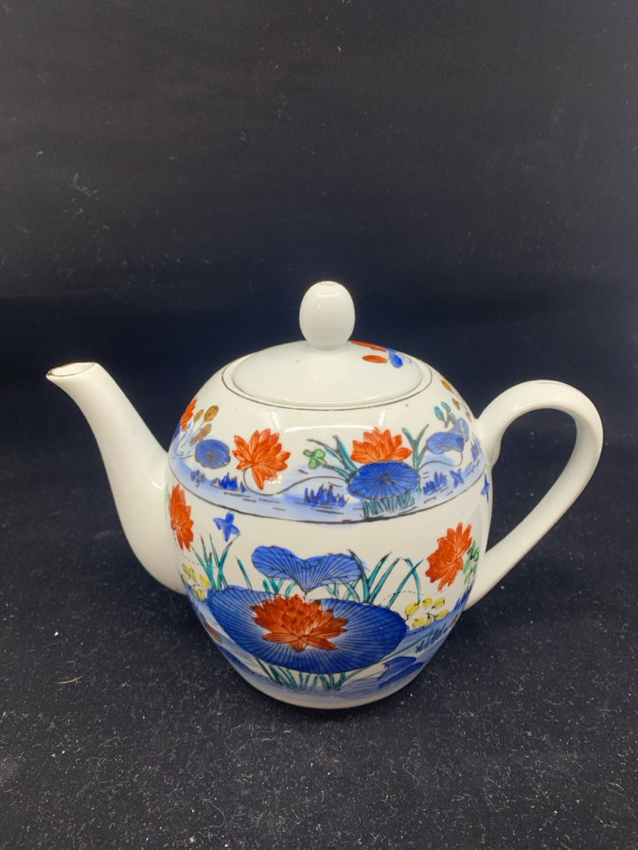 BLUE AND ORANGE TEA POT.