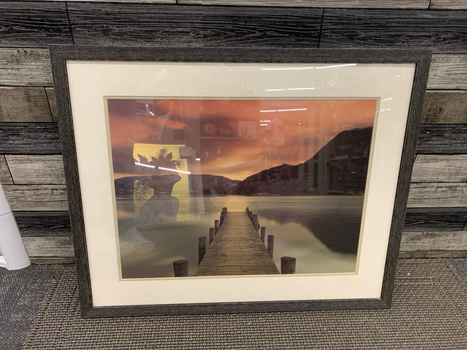 FRAMED ART-PIER OVER LOOKING WATER.