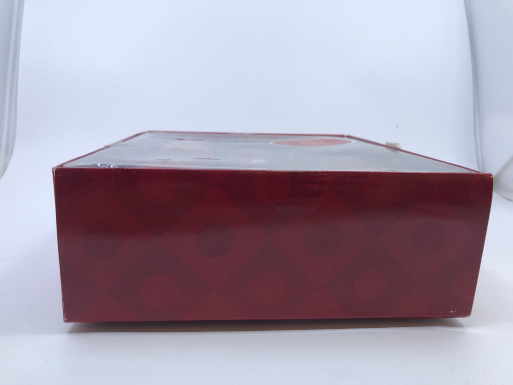 NIP 8 MAROON GLASS ORNAMENTS.