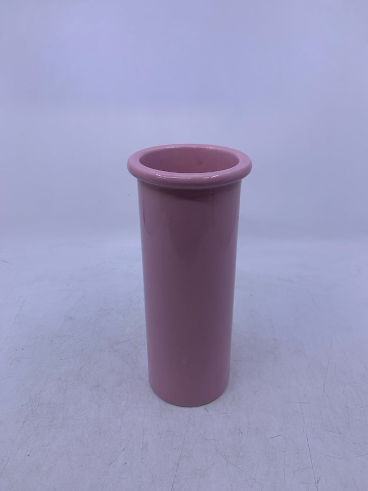 CERAMIC PINK CYLINDER VASE.