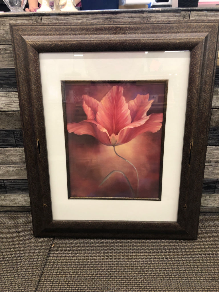 RED RUFFLE TULIP FRAMED PRINT.