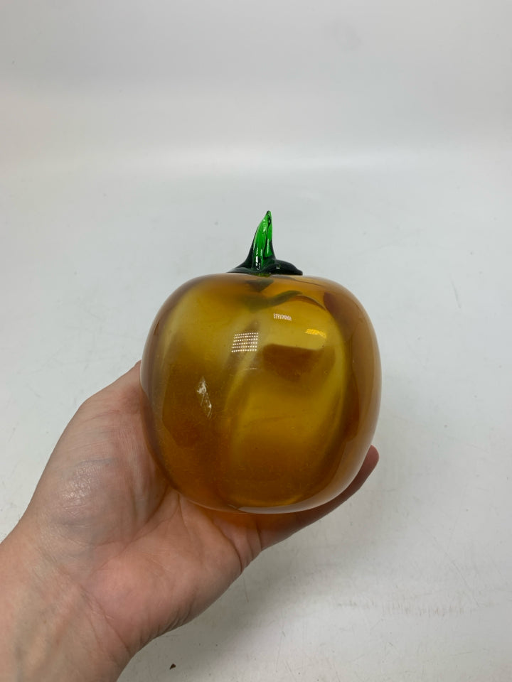 YELLOW BLOWN GLASS PUMPKIN 4 "H