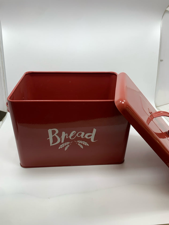 RED METAL BREAD BIN.