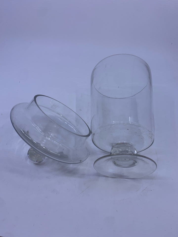 FOOTED GLASS JAR W LID.