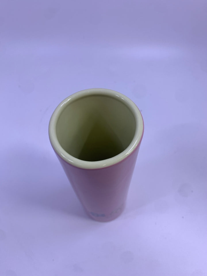 PINK LIFE IS GOOD CERAMIC CYLINDER VASE.