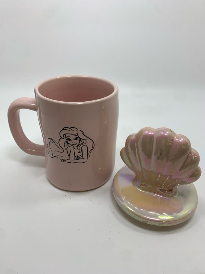 RAE DUNN PINK ARIEL MUG W/SEASHELL LID.
