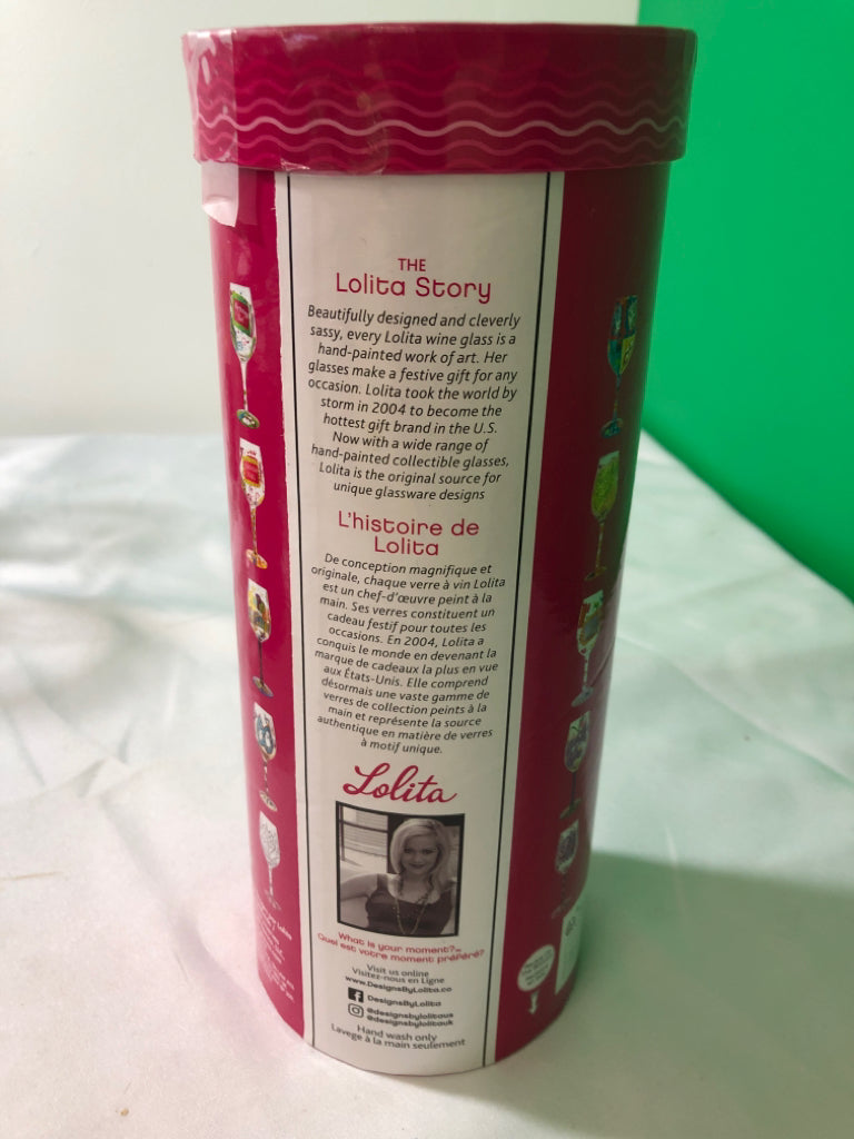 NIB LOLITA RETIREMENT WINE GLASS.