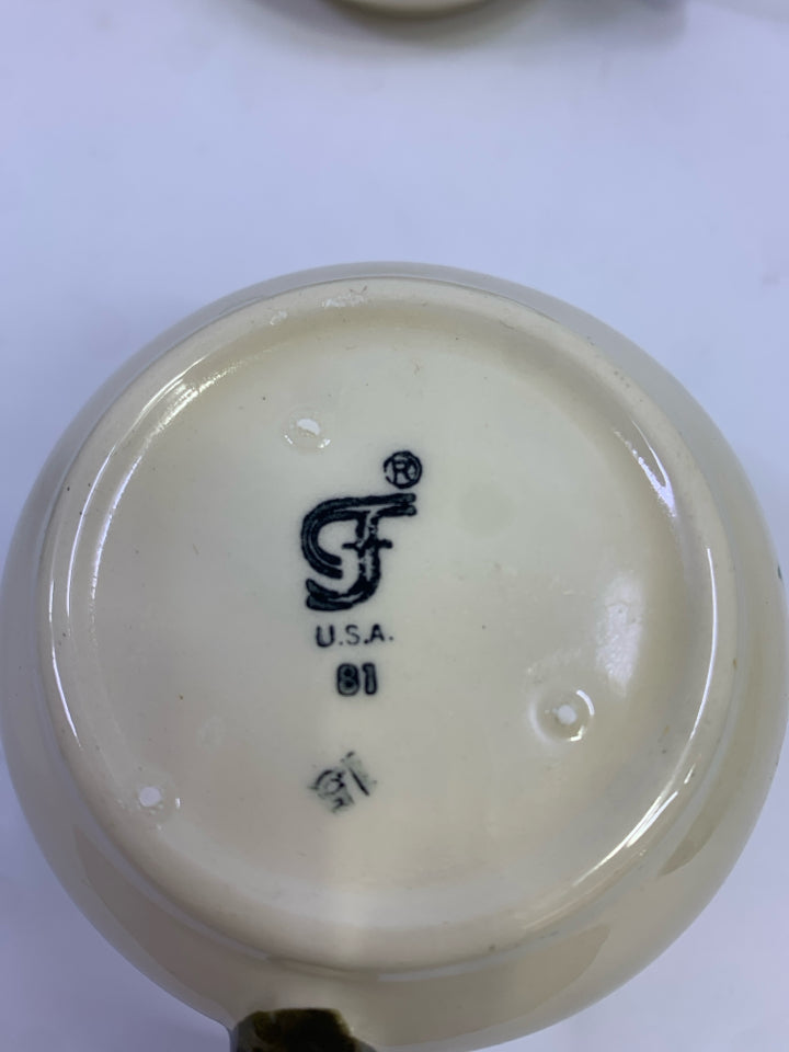 6PC VTG CREAM W/PINK FLOWERS MUG.