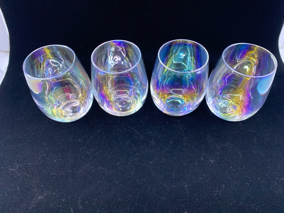 4 IRIDESCENT STEMLESS GLASSES