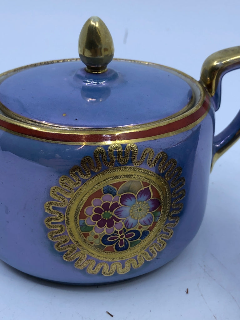 VTG BLUE AND ORANGE FLORAL W GOLD ACCENTS CREAMER AND SUGAR.