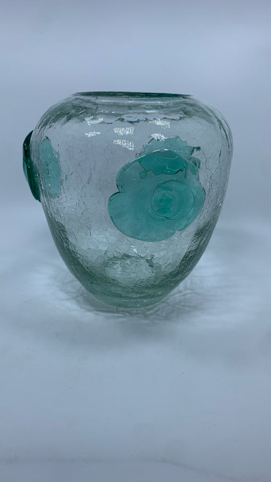 VTG MCM BLENKO WIDE MOUTH CRACKLE GLASS VASE.