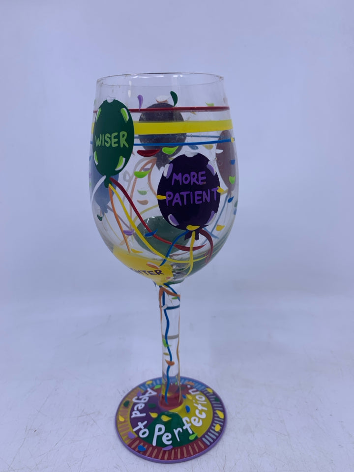 NIB AGED TO PERFECTION BIRTHDAY WINE GLASS.