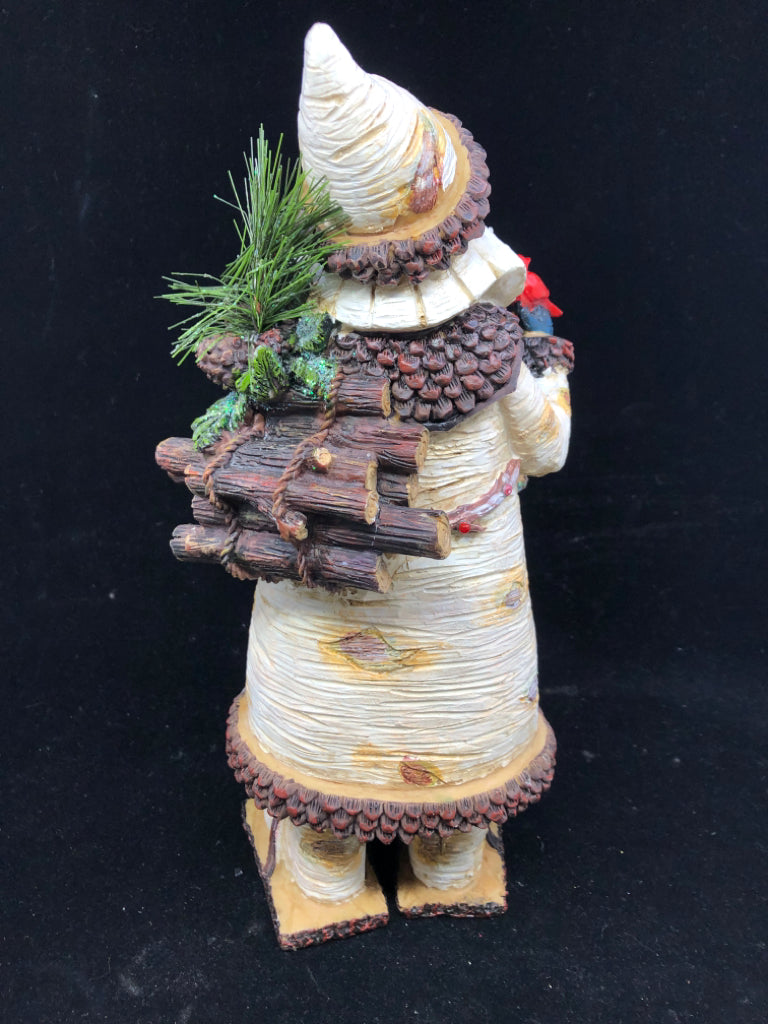 WOOD SANTA W CARDINAL LANTERN AND BIRDHOUSE.